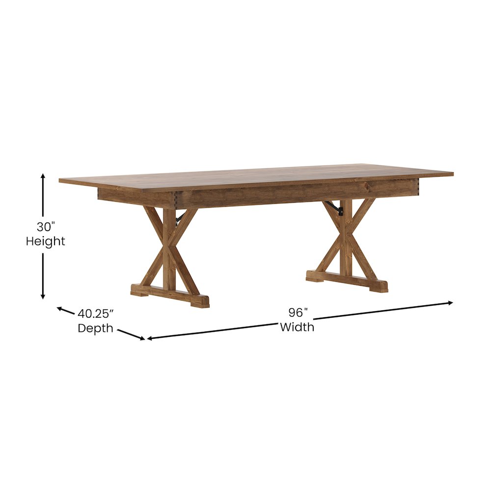 8′ x 40″ Farm Style Dining Table with X-Legs for Commercial and Residential Use