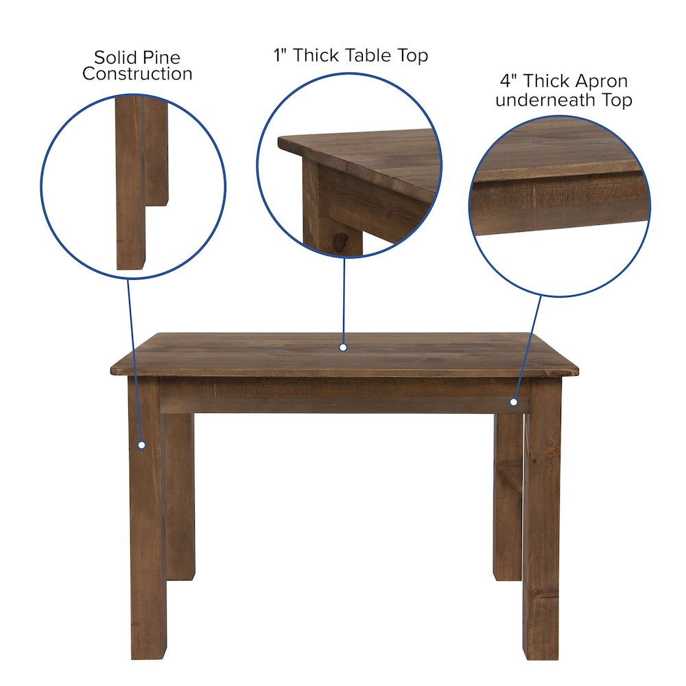 46″ x 30″ Antique Rustic Farm Table Set with 4 Cross Back Chairs and Cushions