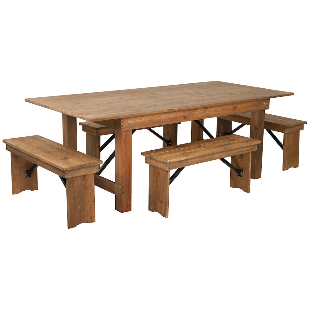 7′ x 40” Antique Rustic Folding Farm Table and Four Bench Set