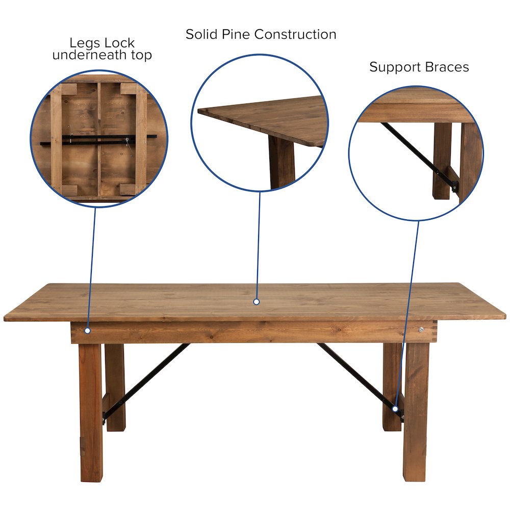7′ x 40” Antique Rustic Folding Farm Table and Four Bench Set