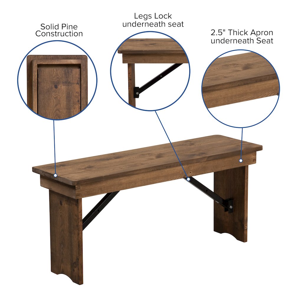 7′ x 40” Antique Rustic Folding Farm Table and Four Bench Set