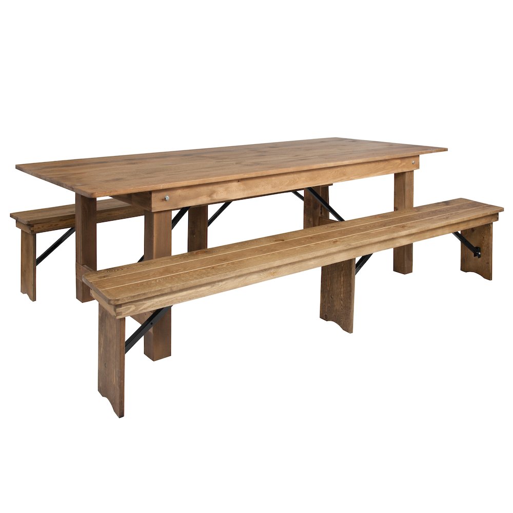 8′ x 40” Antique Rustic Folding Farm Table and Two Bench Set