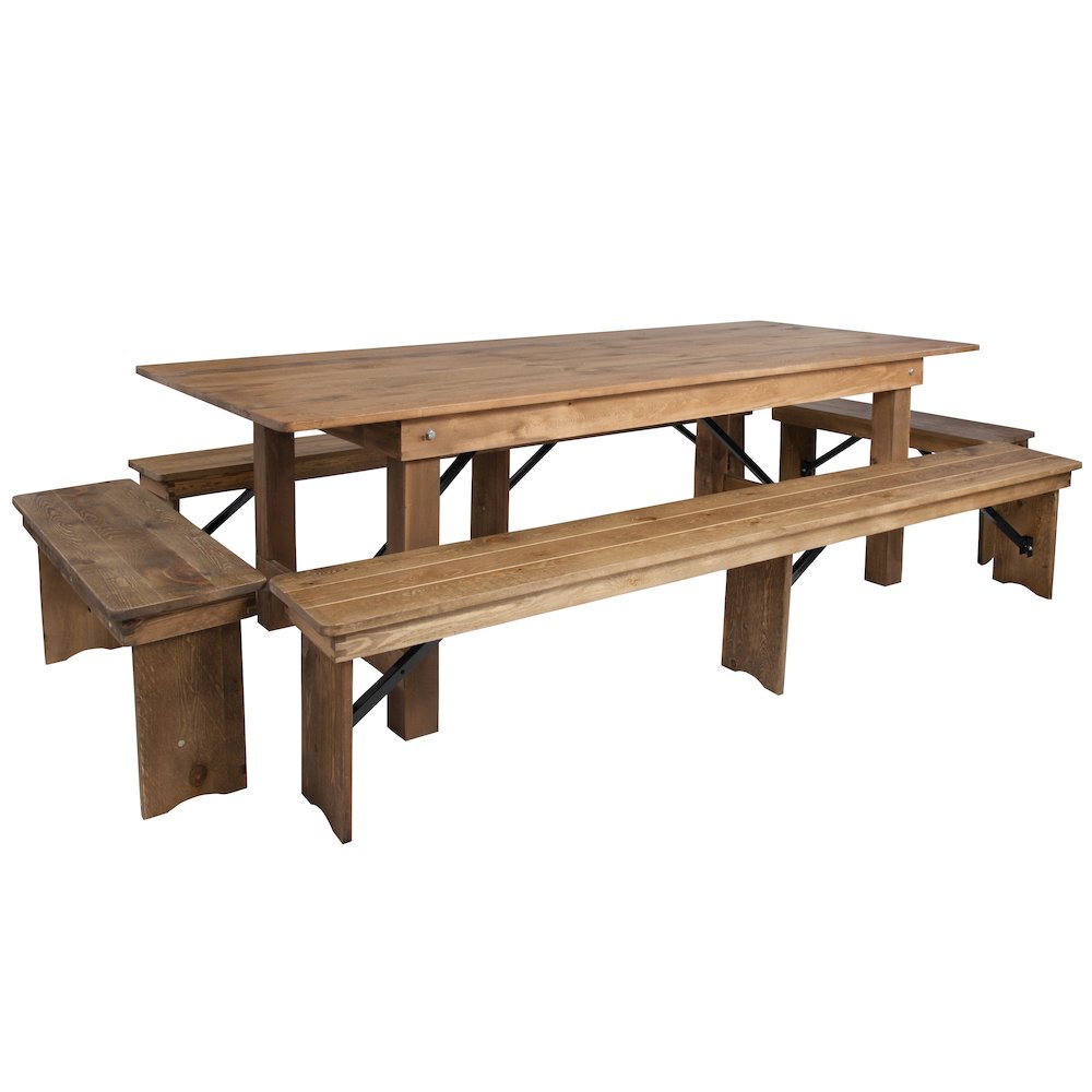 8′ x 40” Antique Rustic Folding Farm Table and Four Bench Set