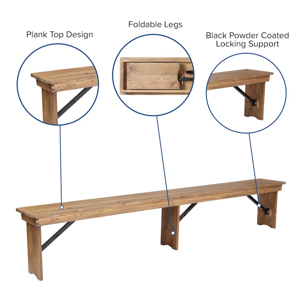 8′ x 40” Antique Rustic Folding Farm Table and Four Bench Set
