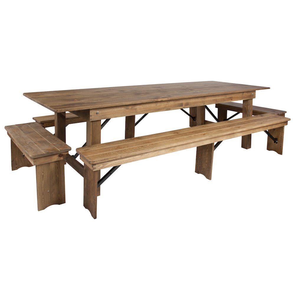 9′ x 40” Antique Rustic Folding Farm Table and Four Bench Set
