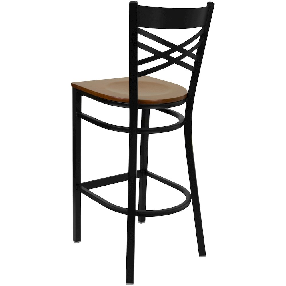 Black ”X” Back Metal Restaurant Barstool – Cherry Wood Seat