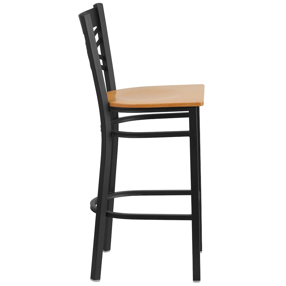Black ”X” Back Metal Restaurant Barstool – Natural Wood Seat