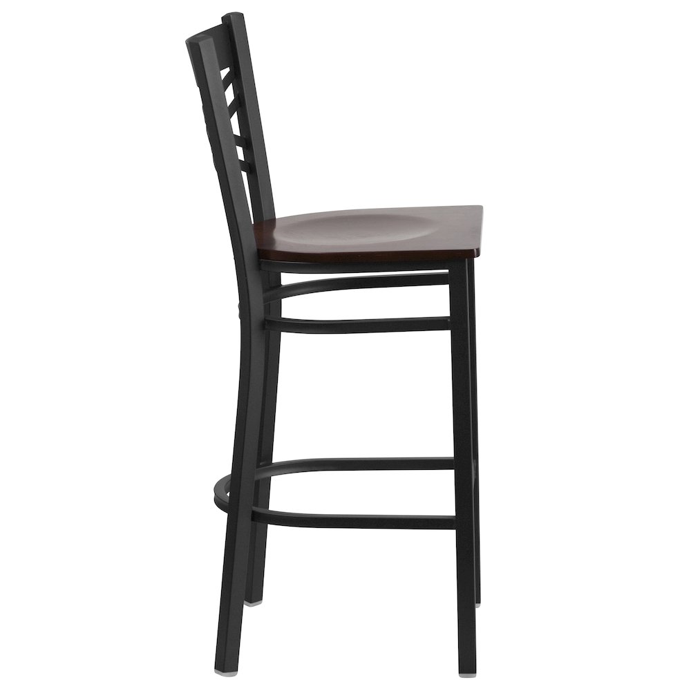 Black ”X” Back Metal Restaurant Barstool – Walnut Wood Seat