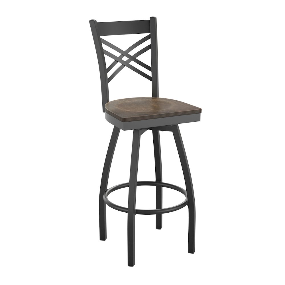 Back Swivel Metal Barstool – Antique Copper Wood Seat