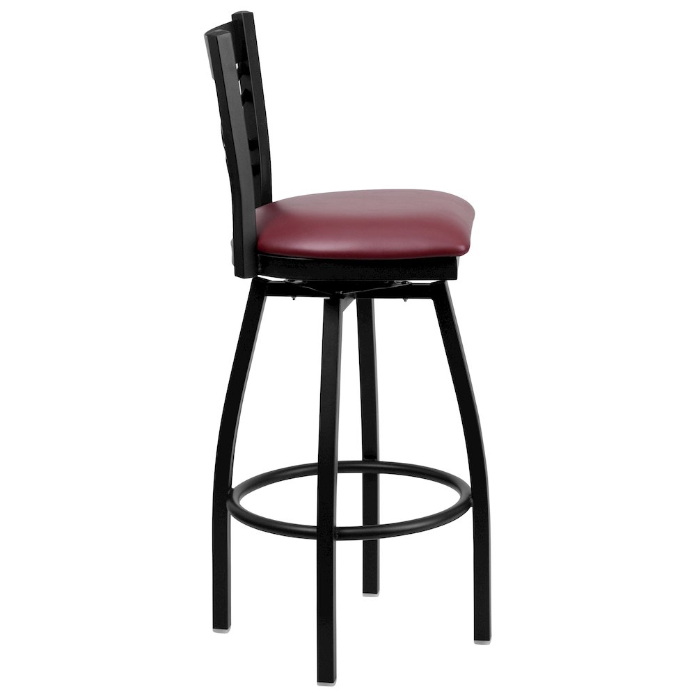 Black ”X” Back Swivel Metal Barstool – Burgundy Vinyl Seat
