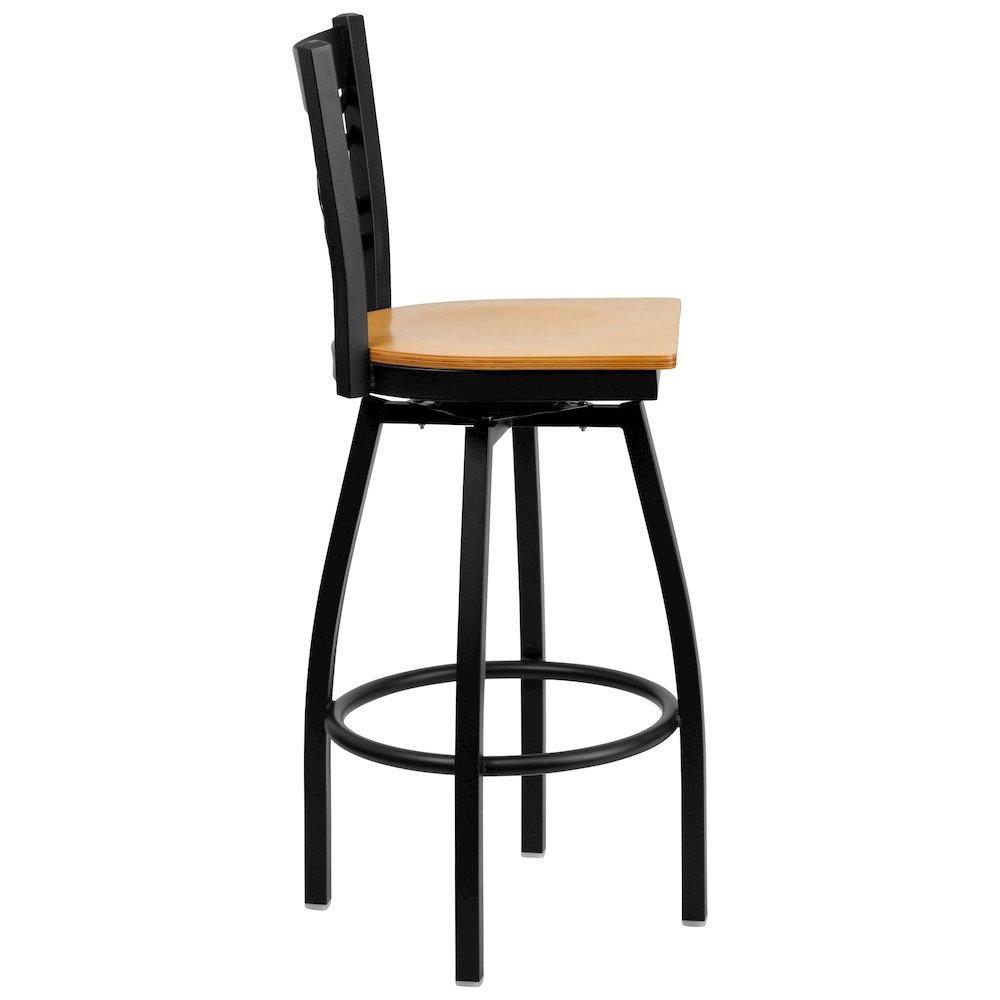 Black ”X” Back Swivel Metal Barstool – Natural Wood Seat