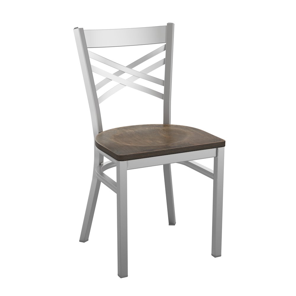 ‘X” Back Metal Restaurant Chair – Antique Copper Wood Seat