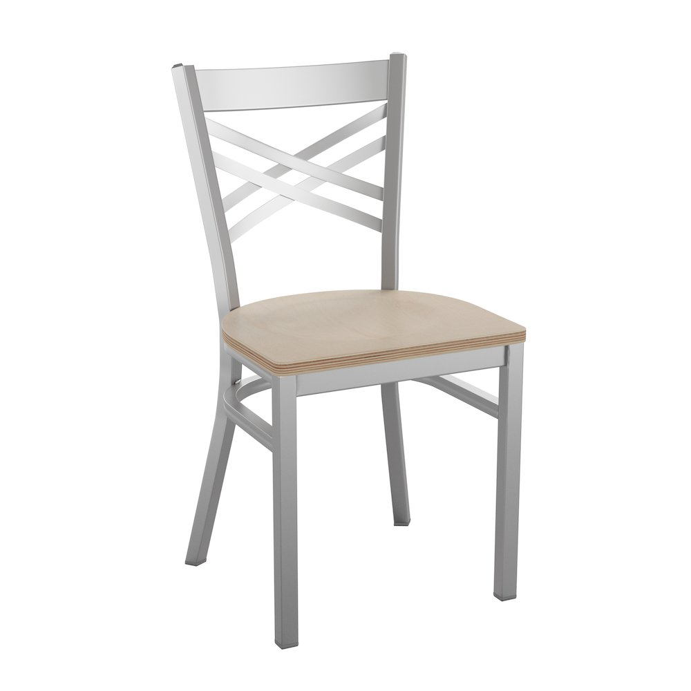 ‘X” Back Metal Restaurant Chair – Antique White Wood Seat