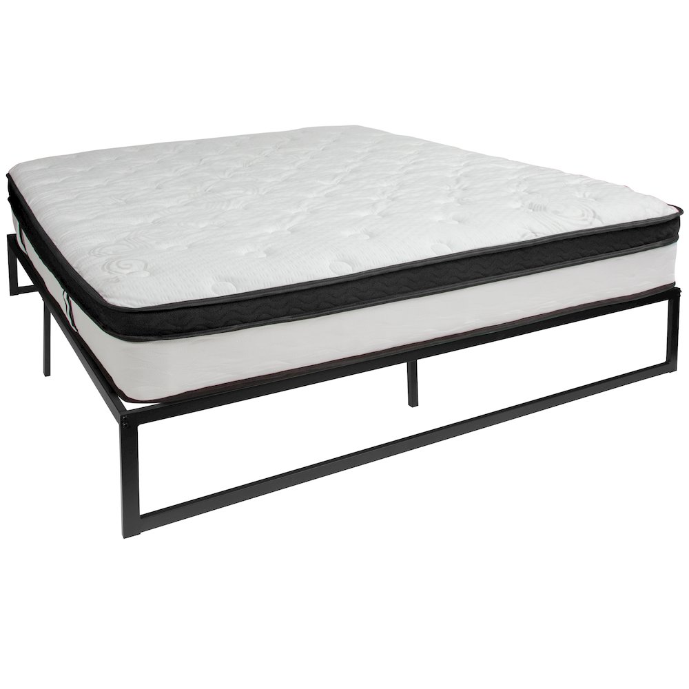 14 in Metal Platform Bed Frame with 12 in Memory Foam Mattress – King