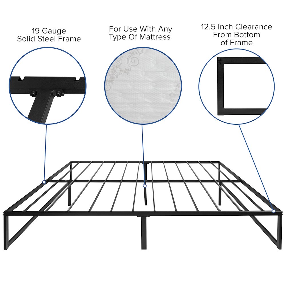 14 in Metal Platform Bed Frame with 12 in Memory Foam Mattress – King