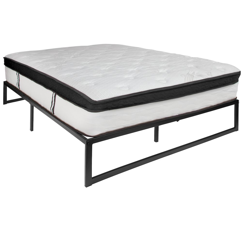 14 in Metal Platform Bed Frame with 12 in Memory Foam Mattress – Queen