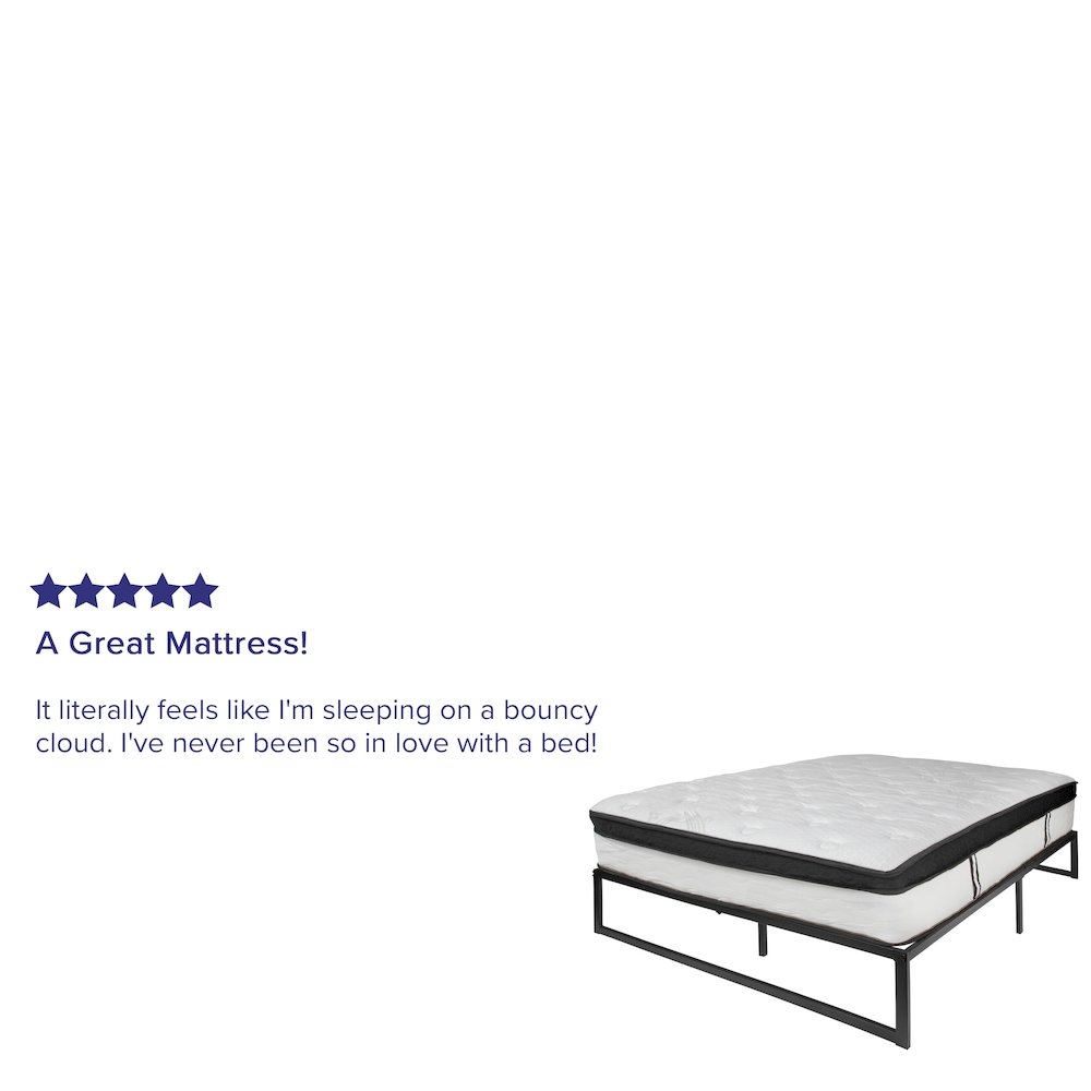 14 in Metal Platform Bed Frame with 12 in Memory Foam Mattress – Queen