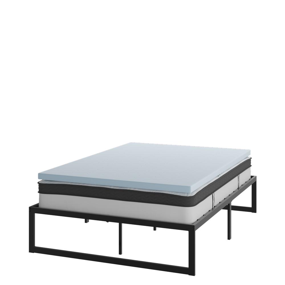14 in Metal Platform Bed Frame and 2 in Cool Gel Memory Foam Topper – Full