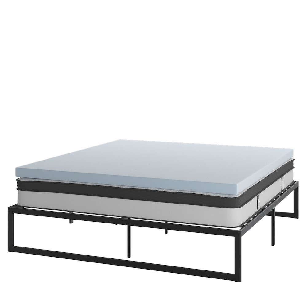 14 in Metal Platform Bed Frame and 2 in Cool Gel Memory Foam Topper – King