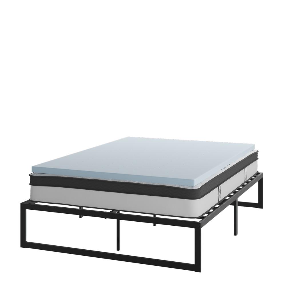 14 in Metal Platform Bed Frame and 2 in Cool Gel Memory Foam Topper – Queen