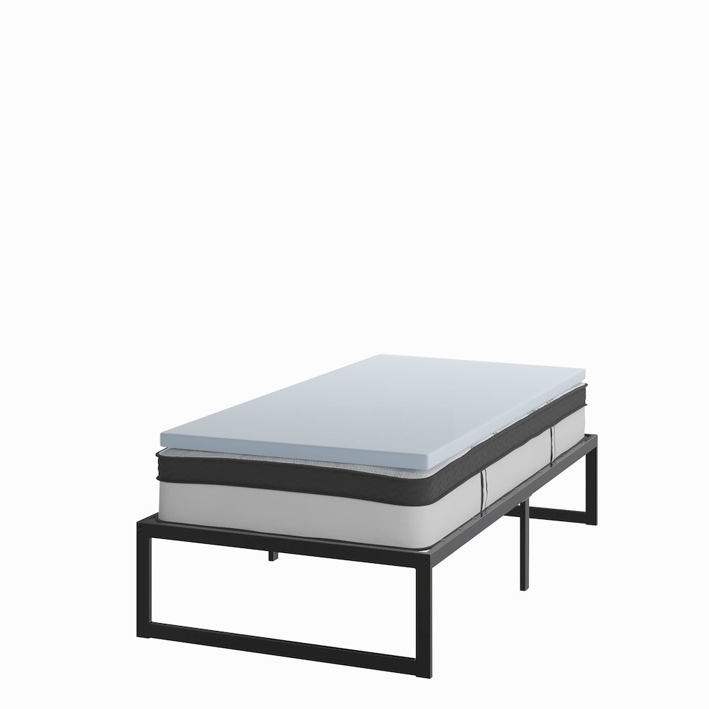 14 in Metal Platform Bed Frame and 2 in Cool Gel Memory Foam Topper – Twin