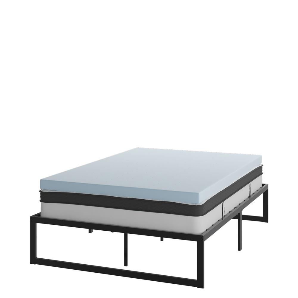 14 in Metal Platform Bed Frame and 3 in Cool Gel Memory Foam Topper – Full