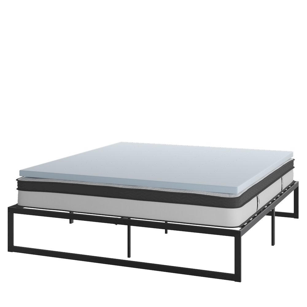 14 in Metal Platform Bed Frame and 3 in Cool Gel Memory Foam Topper – King