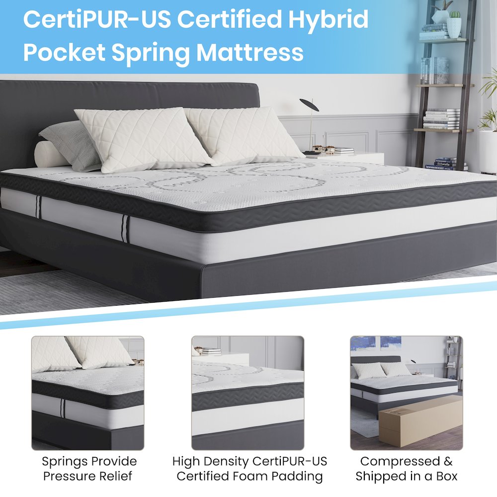 14 in Metal Platform Bed Frame and 3 in Cool Gel Memory Foam Topper – King