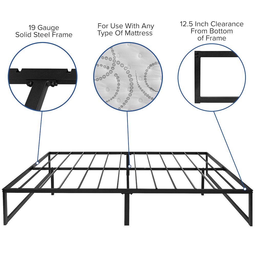14 in Metal Platform Bed Frame and 3 in Cool Gel Memory Foam Topper – Queen