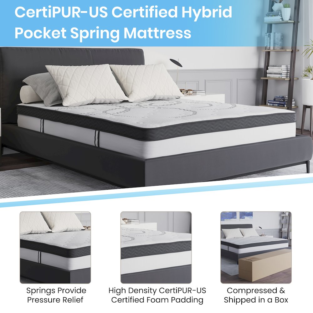 14 in Metal Platform Bed Frame and 3 in Cool Gel Memory Foam Topper – Queen