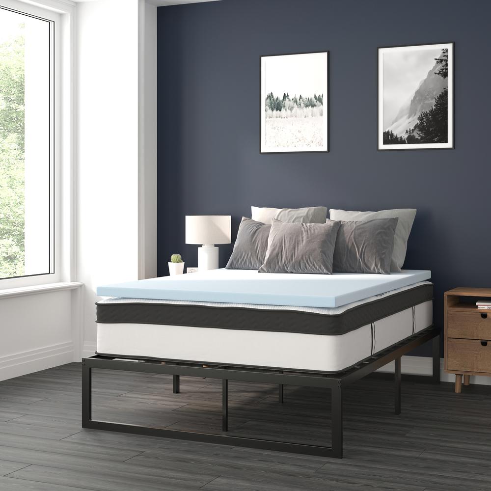14 in Metal Platform Bed Frame with 12 in Mattress and 2 in Topper – Full
