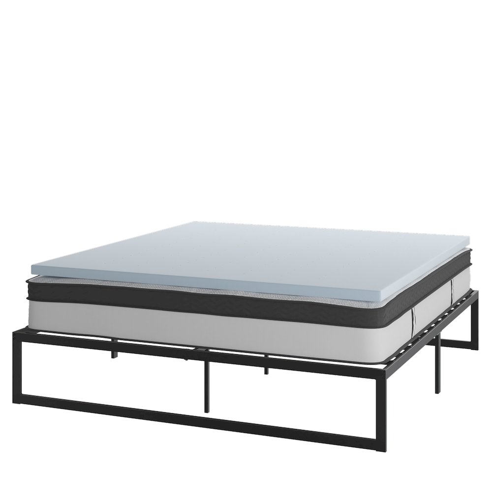 14 in Metal Platform Bed Frame with 12 in Mattress and 2 in Topper – King