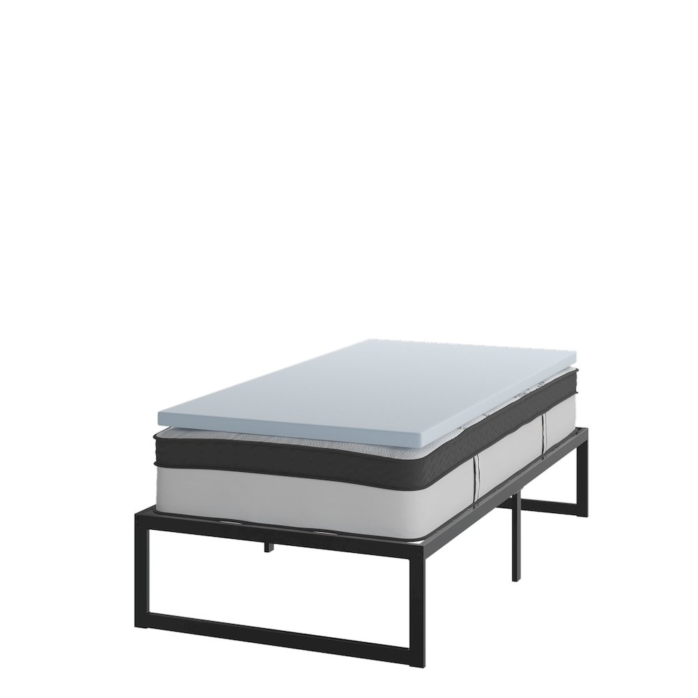 14 in Metal Platform Bed Frame with 12 in Mattress and 2 in Topper – Twin