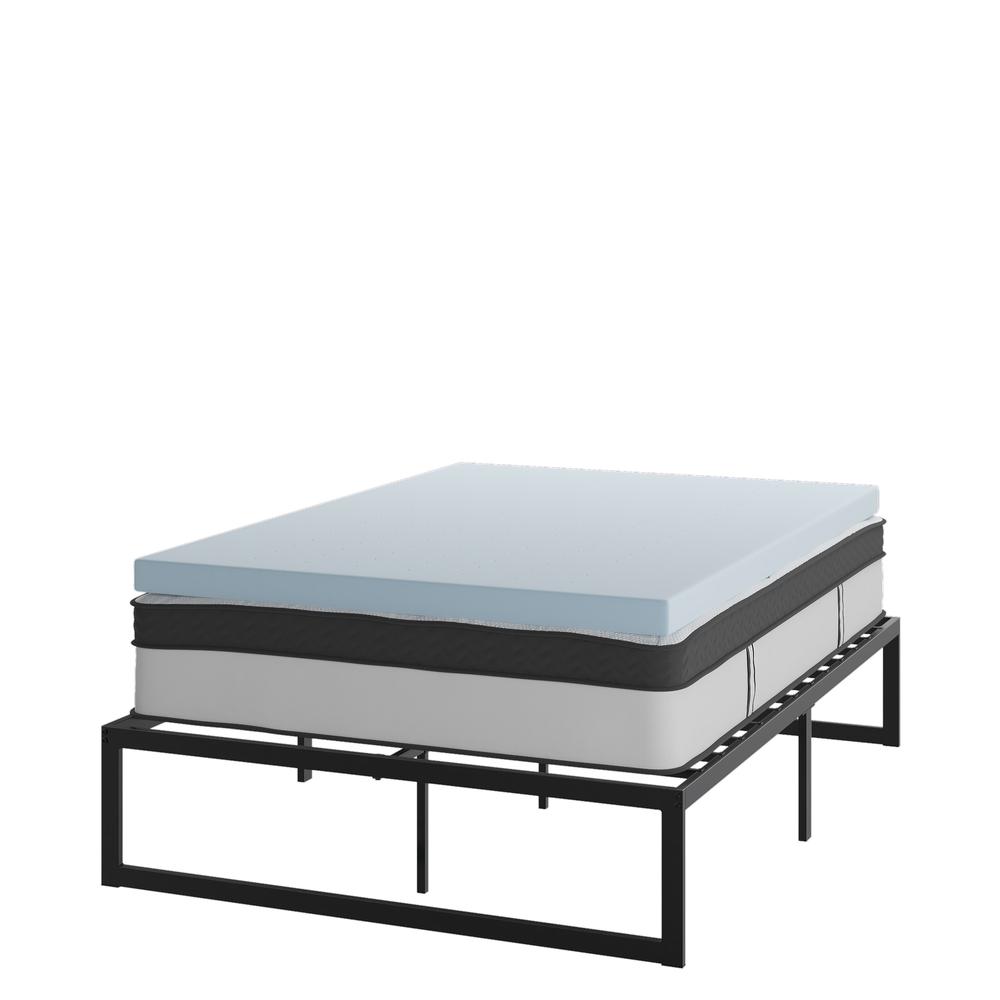 14 in Metal Platform Bed Frame with 12 in Mattress and 3 in Topper – Full