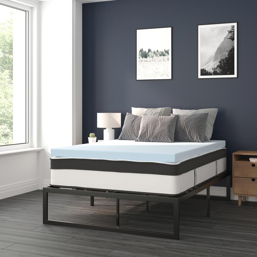 14 in Metal Platform Bed Frame with 12 in Mattress and 3 in Topper – Full