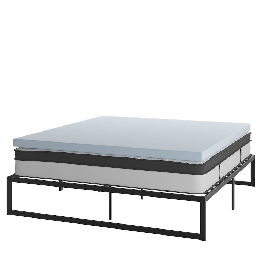 14 in Metal Platform Bed Frame with 12 in Mattress and 3 in Topper – King