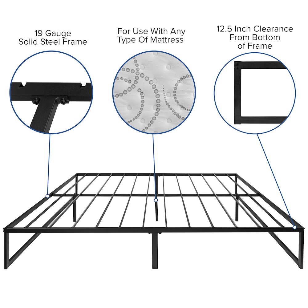 14 in Metal Platform Bed Frame with 12 in Mattress and 3 in Topper – King