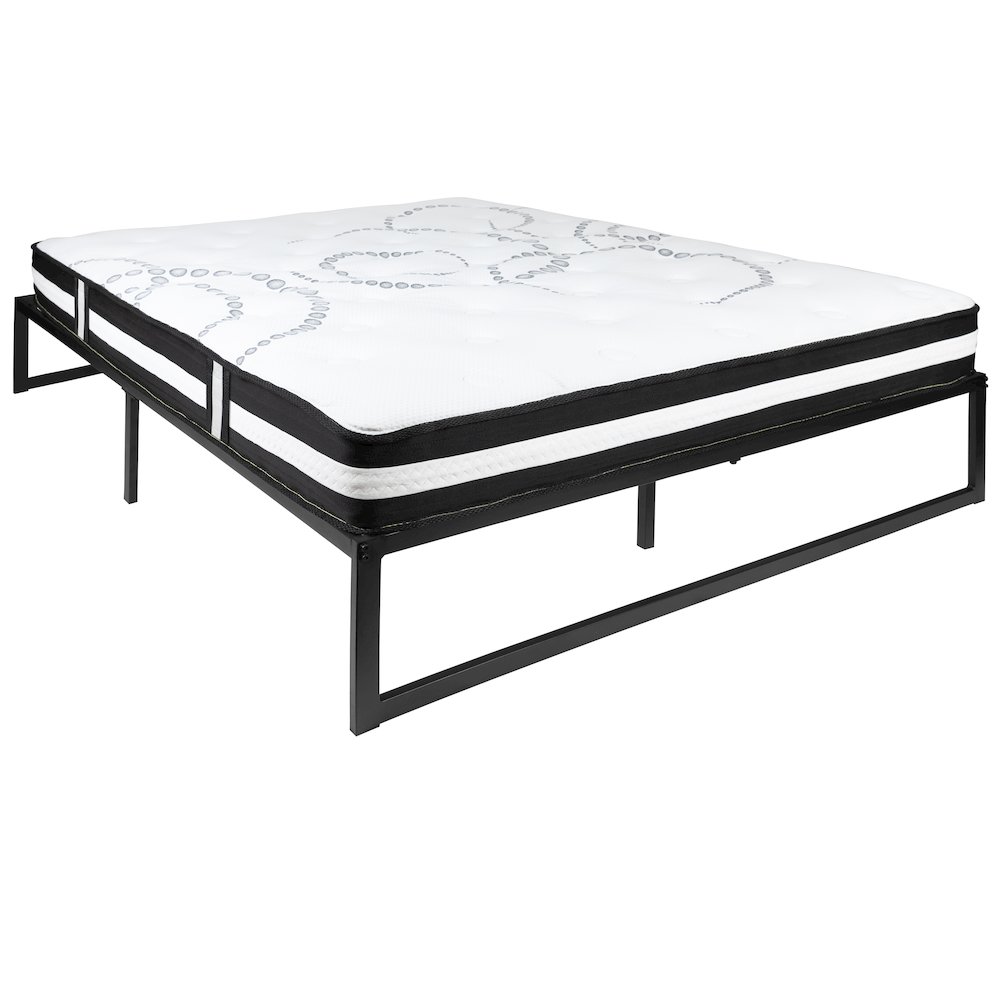14 in Metal Platform Bed Frame with 12 in Mattress – Queen