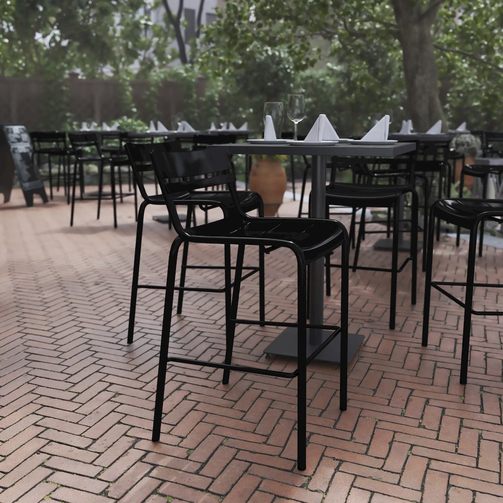 Modern Armless Commercial Grade Indoor/Outdoor Steel Stacking Bar Stool