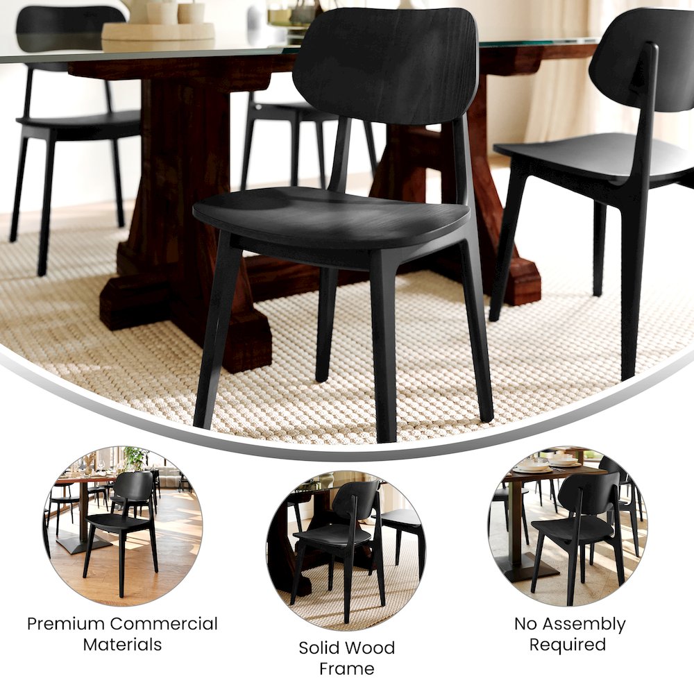 Verona Solid Wood Dining Chair with Curved Oval Backrest in Black