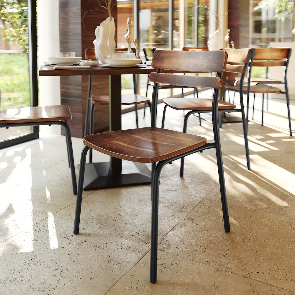 Cyprus Solid Wood Dining Chair with Black Metal Frame and Antique Copper Finish