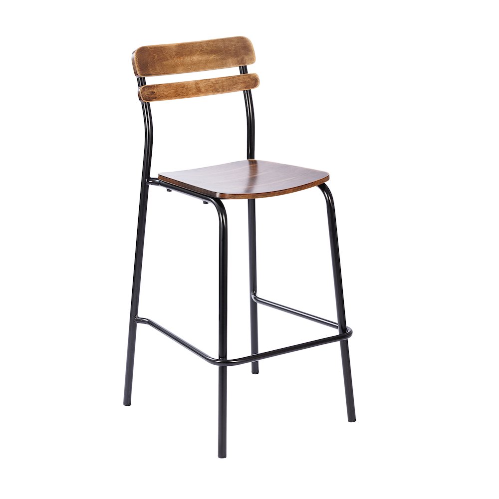 Cyprus Solid Wood Bar Stool with Black Metal Frame and Antique Copper Finish