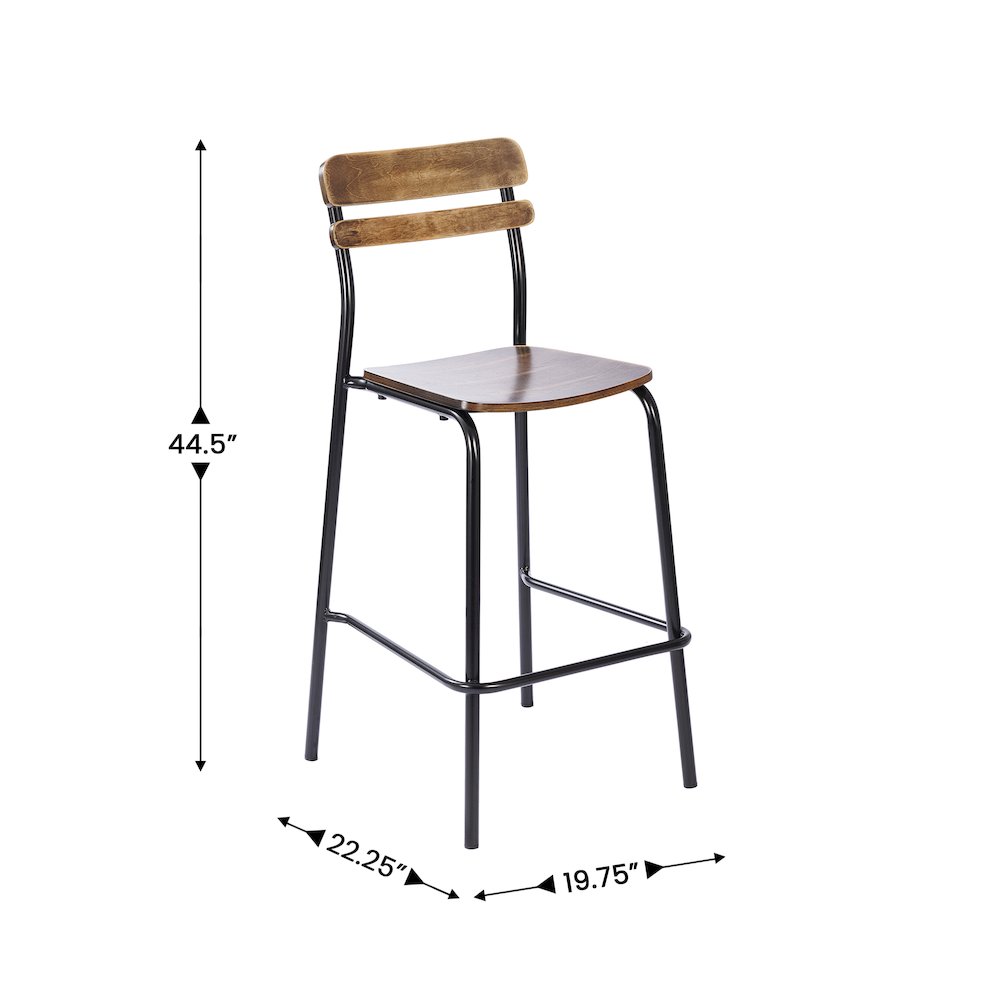 Cyprus Solid Wood Bar Stool with Black Metal Frame and Antique Copper Finish