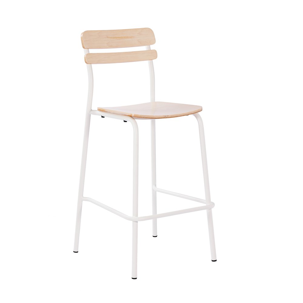 Cyprus Solid Wood Bar Stool with White Metal Frame and Antique White Finish