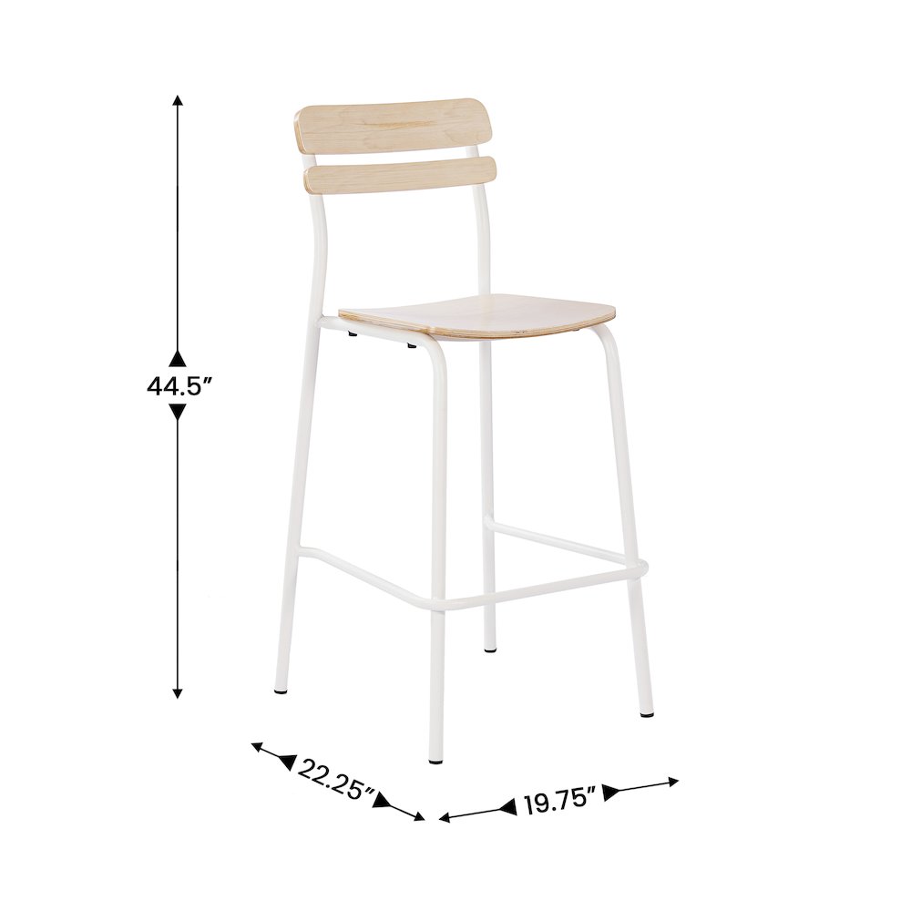 Cyprus Solid Wood Bar Stool with White Metal Frame and Antique White Finish