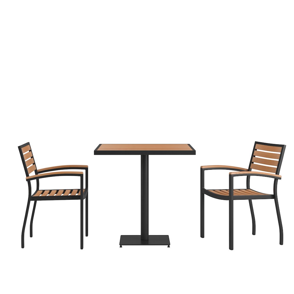 3 Piece Patio Dining Table Set – 30″ Faux Teak Table