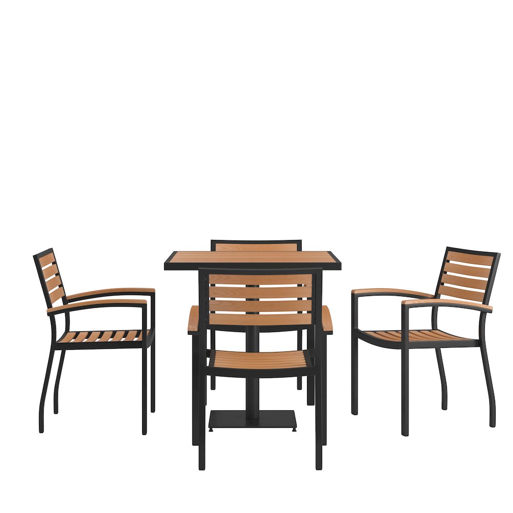5 Piece Patio Dining Table Set – 30″ Faux Teak Table