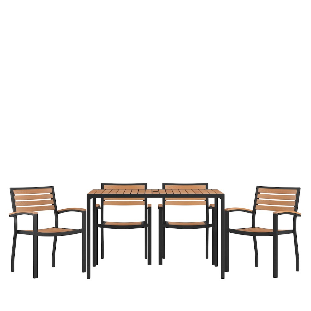 5 Piece Dining Table Set – Poly Slats – 30″ x 48″ Table-4 Club Chairs