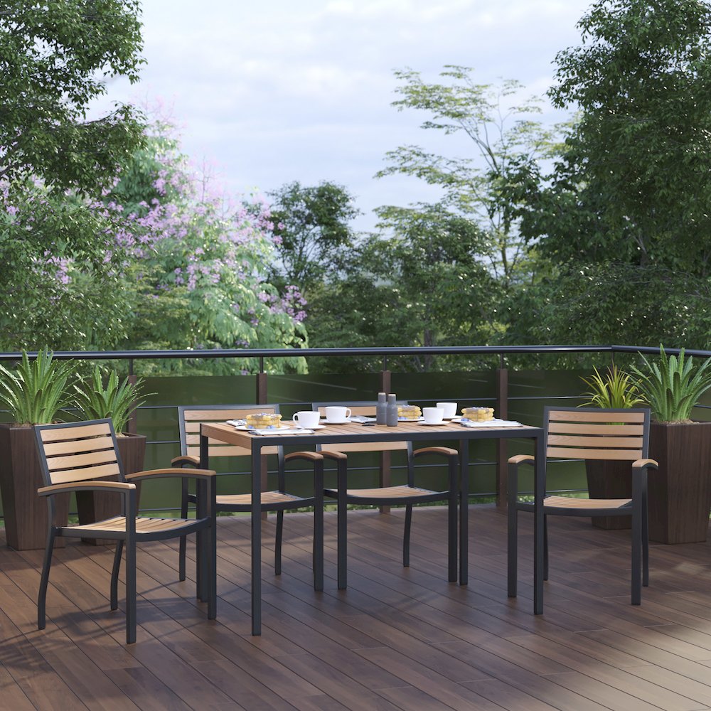 5 Piece Dining Table Set – Poly Slats – 30″ x 48″ Table-4 Club Chairs