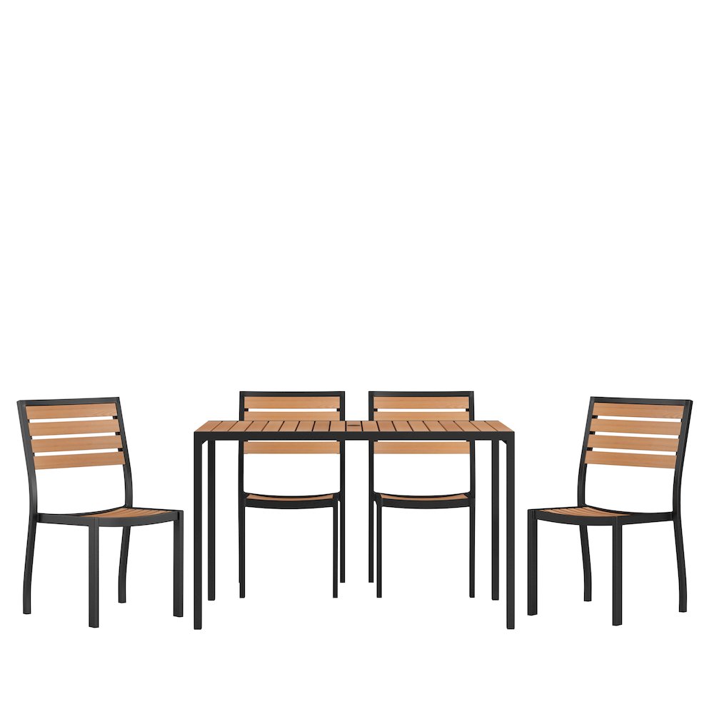 5 Piece Patio Table Set – Poly Slats – 30″ x 48″ Table with 4 Stackable Chairs